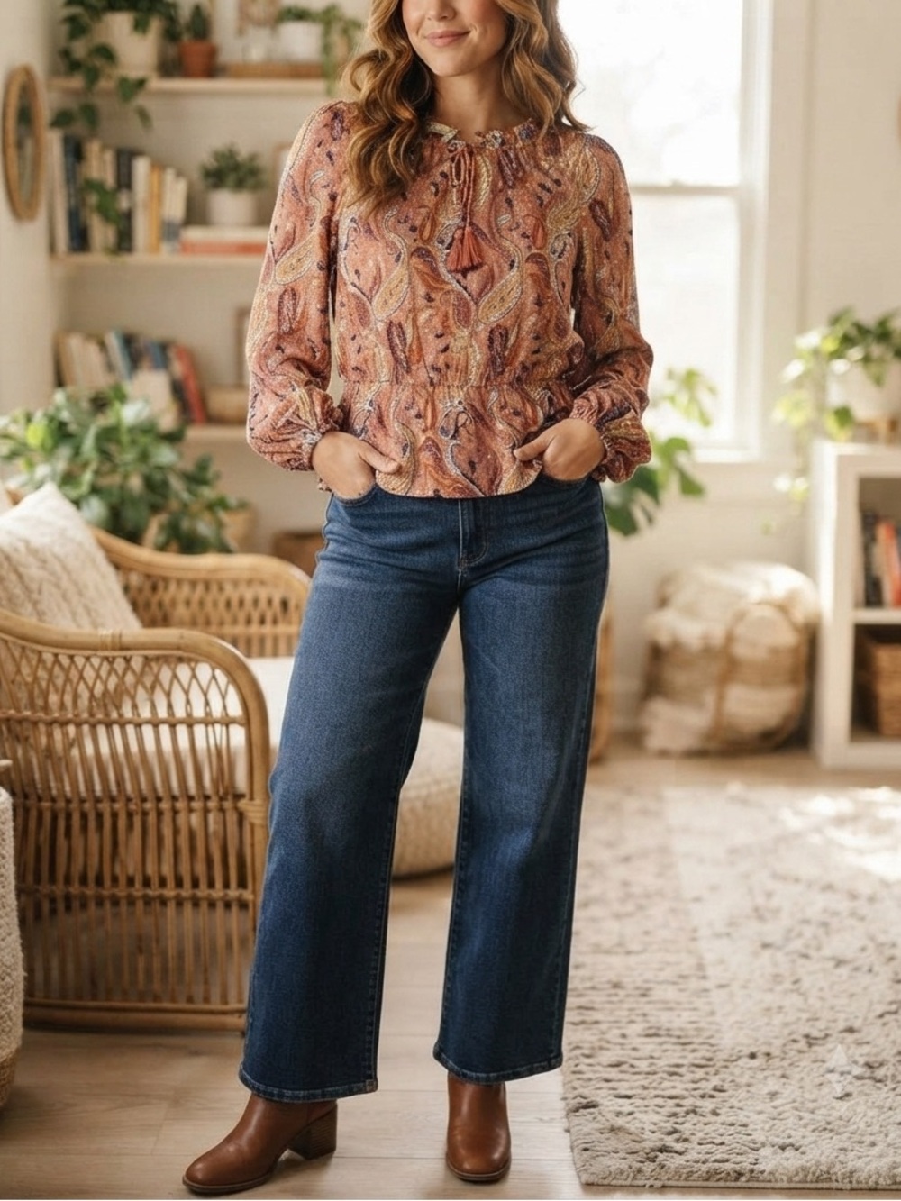 NEW Paisley Peplum Blouse in Peach